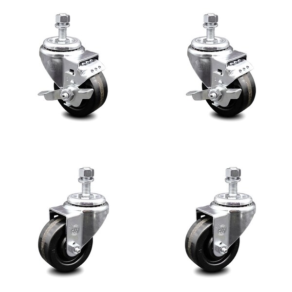 Service Caster 3 Inch Phenolic Wheel Swivel 1/2 Inch Threaded Stem Caster Brakes SCC, 2PK SCC-TS20S314-PHS-121315-2-TLB-2 - main